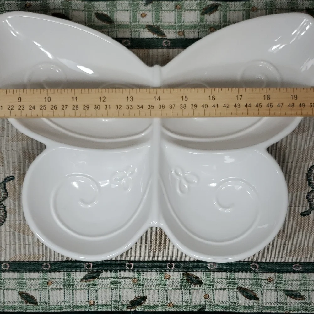 White Butterfly Divided Ceramic Serving Dish Tray Plate